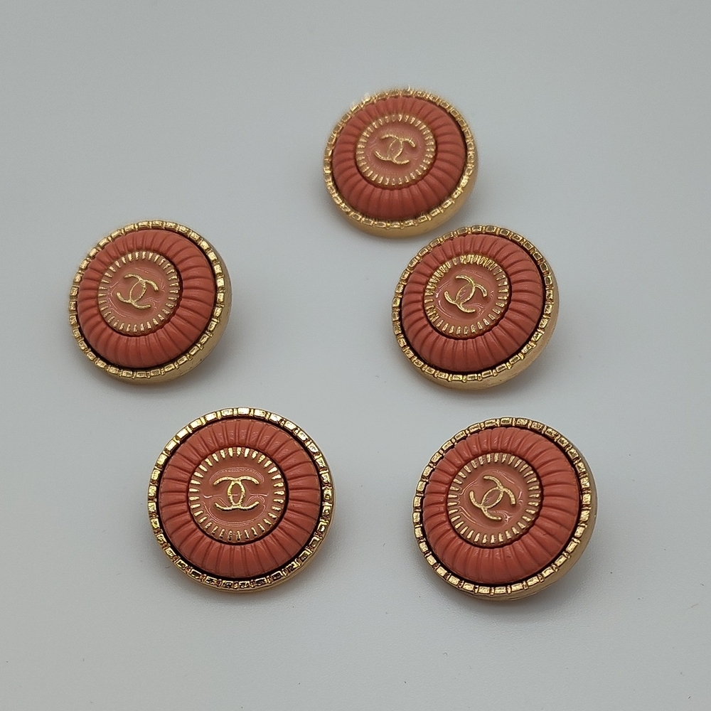 CHANEL Vintage Gold Terracotta CC Couture Buttons Set of 5 Karl Lagerfeld Era